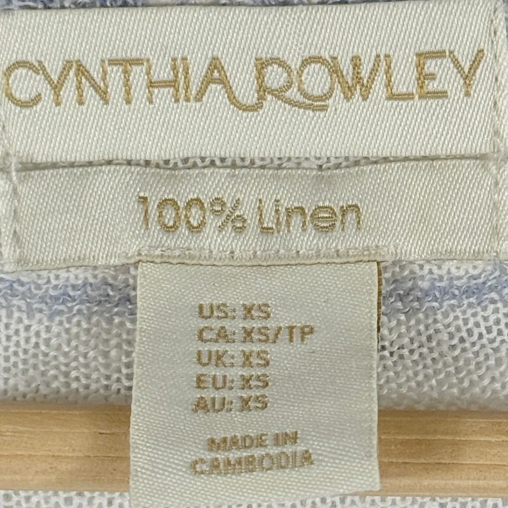 Cynthia Rowley Hooded Cardigan Women XS White Blue Stripe Linen Coastal Nautical